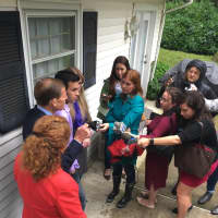 <p>The media surrounds Joel Colindrés, 33, and his wife, Samantha, 35, as well as Sen. Richard Blumenthal and Rep. Elizabeth Esty at a press conference Monday in New Fairfield.</p>