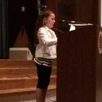 <p>Fifth-grader Isabella DiPalma discusses opioid addiction in Shelton.</p>