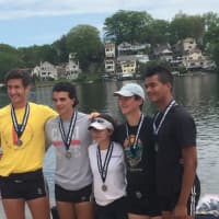 <p>Saugatuck Rowing Club&#x27;s mens youth 4+ finished second in the Northeast Regional Championships by less than .1 second. Harry Burke (Westport), Michael Cantor (Weston), Alin Pasa, (Westport), Sawyer Banbury (Weston), and Diego Banbury (Weston)</p>