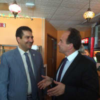 <p>Saudi Prince Turki M al Saud and Bridgeport Mayor Joe Ganim discuss the Saudi community in Connecticut.</p>
