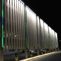<p>The newly renovated Yankee Doodle Garage has new lights on its facade.</p>