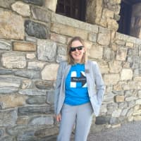 <p>Katonah resident Sarah Weale was one of the participants in the Hillary Pantsuit Flash mob in Chappaqua.</p>