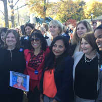 <p>&quot;I&#x27;m With Her:&quot; Hillary Pantsuit Flashmob participants in their pantsuits in Chappaqua.</p>