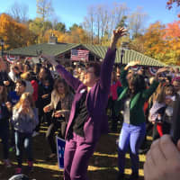 <p>Paintsuit Power: At the Hillary Pantsuit Flashmob in Chappaqua.</p>