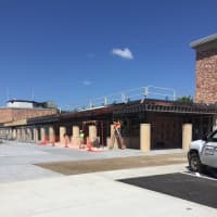 <p>Construction work is still underway on the main entrance to Danbury High School.</p>