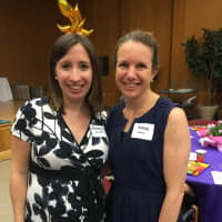 <p>Amy Meer and Jennifer Grant enjoy a breakfast to honor volunteers of Reading Partners in Stamford Wednesday morning at the Jewish Community Center.</p>