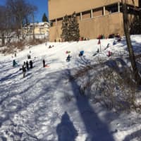 <p>Sledding at the Hackley School after a  blizzard last winter.</p>