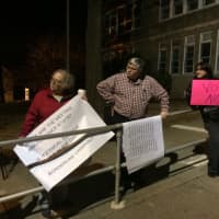 <p>Greg Tetro, center, is one of the lead protesters who oppose the proposed development, Towne Center at Shelton Ridge.</p>