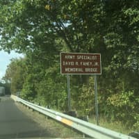 <p>The sign commemorating the David R. Fahey Jr. Memorial Bridge on I-95</p>