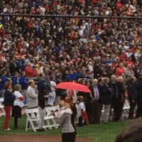 <p>Blige sings the National Anthem in Fenway Park.</p>