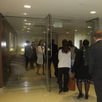<p>Visitors enter a new sixth floor family waiting room of White Plains Hospital. Officials and staff welcomed the addition of three new floors and a renovated fourth floor at the center of the East Post Road hospital on Monday, Nov. 20.</p>