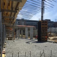 <p>The first few floors have risen from the site of the future towers at Atlantic Station in Stamford.</p>
