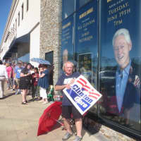 <p>Ted Amoruso of Mount Vernon was first in line at 5 a.m. Tuesday for former President Bill Clinton&#x27;s book signing event at Barnes &amp; Noble in Scarsdale. Hundreds asked Clinton and co-author James Patterson to sign &quot;The President Is Missing.&quot;</p>