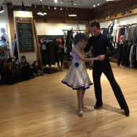 <p>Dancing Queen: Tao Porchon-Lynch with Anton Bilozorov of the Fred Astaire Dance Studio in Hartsdale.</p>