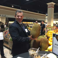 <p>Balducci&#x27;s President Rich Durante shows off a Jackfruit at the store&#x27;s new location in Rye Brook.</p>