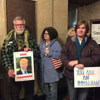 <p>Members of Indivisible Westchester at Monday night&#x27;s &quot;Ask Astorino&quot; Town Hall meeting in White Plains.</p>