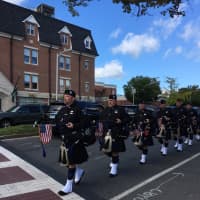 <p>A bagpipe band prepares for the funeral Mass  for Danbury Police Sgt. Drew Carlson.</p>