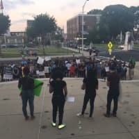 <p>Pre-march &quot;Black Lives Matter&quot; rally at the Bergen County Courthouse in Hackensack.</p>