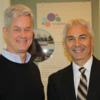 <p>Robert Palermo, senior vice president of Commercial Lending at Bankwell (right), with Michael Jehle, executive director of Fairfield Museum (left). The partnership between Bankwell and the museum will reduce admission costs for school field trips.</p>