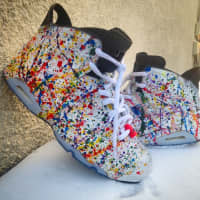 <p>The &quot;Jackson Pollock&quot; shoes Christian Vasquez wore to Sneaker Con.</p>