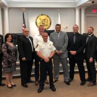 <p>Police Chief Glen Cauwels &amp; the Fair Lawn Borough Council stand with newest Special Class 3 Officers Mike Figueroa, Tom Smith, Rafael Marcano and Bryan DiPasquale.</p>