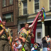<p>Boy Scouts march in the Peekskill July 4 parade.</p>