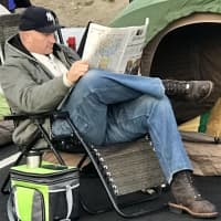 <p>This fan of Chick-Fil-A is ready for the campout at the new restaurant in Norwalk.</p>