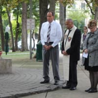 <p>Mayor Thomas Calabrese, the Rev. Willie Smith of Trinity Episcopal Church and Councilwoman Donna Spoto in Memorial Park.</p>