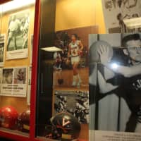 <p>The late Gerry Calabrese (r.), his son, Tom (center) and others are in the Cliffside Park Hall Of Fame display at CPHS. </p>