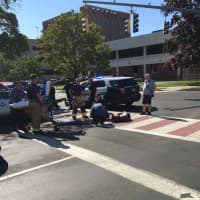 <p>A man was hit by a car at the intersection of Morgan Street and Hoyt Street in Stamford Wednesday.</p>