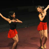 <p>Seniors Christie Nakajima and Esther Lee wowed the crowd with a dance routine.</p>