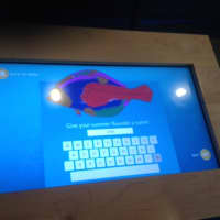 <p>This screen shows a visitor&#x27;s creation - a colorful flounder - that was soon swimming with other fish on the interactive board at Norwalk&#x27;s Maritime Aquarium.</p>