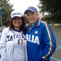 <p>Rose Musolino, a club committee member and Felice Fiore, a club member for 60 years, wear their Italian pride for the flag raising in honor of Columbus Day at Danbury City Hall.</p>