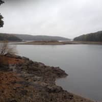 <p>The Saugatuck Reservoir is visibly lower than usual in October 2016.</p>