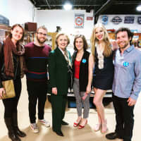 <p>Heather LaRose, second from right, with her bandmates and Hillary Clinton.</p>