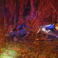 <p>No one was injured when a car went off Interstate 95 and crashed in the woods in Westport on Tuesday night.</p>