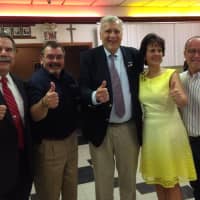 <p>The Ridgefield Park incumbents celebrate their victory at the Knights of Columbus.</p>