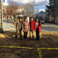 <p>From right: Volunteers Jennifer Stengle, Suparna Das, and Lea Fuentes are among those making the Garden Around the Corner happen.</p>