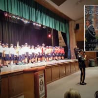<p>The 22nd East Rutherford Junior Police Academy graduates. INSET: Retiring Police Chief Larry Minda</p>
