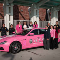 <p>The Westport Police Department brought its pink Maserati to Norwalk to raise awareness about breast cancer</p>