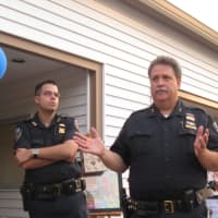 <p>Putnam County SPCA Chief Ken Ross, right, and his son, Ken Ross III, at the fundraising event in Somers.</p>