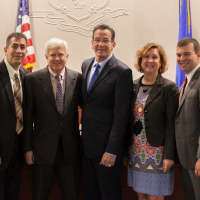 <p>After the bond approval, from left: Rep. Ezequiel Santiago, Klein&#x27;s Executive Director Laurence A. Caso, Gov. Dannel P. Malloy, Klein&#x27;s Development Director Diane Generous, and Rep. Steve Stafstrom.</p>