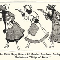 <p>A newspaper artists rendition of the Kopp sisters in 1914.</p>