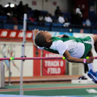 <p>Kyle Snow of Mamaroneck competing in the high jump at the indoor national youth championships on Staten Island.</p>