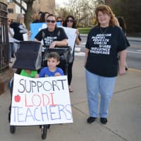 <p>Some teachers brought family members to the rally outside the Lodi Board of Education building.</p>