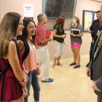 <p>Lakeland High School students happy to be back on the first day of school.</p>