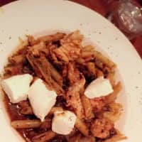 <p>Chewy chunks of goat cheese top the penne with mushrooms at Little Sorrento, an Italian eatery in Cortlandt Manor.</p>