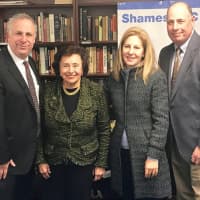 <p>From left, JCC Rockland CEO David Kirschtel; Congresswoman Nita Lowey; JCC of Mid-Westchester Executive Director Karen Kolodny; and JCC On The Hudson Executive Director Frank Hassid at Monday&#x27;s roundtable discussion on bomb threats against JCCs.</p>