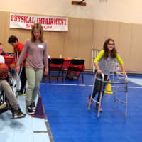 <p>Meadow Pond Elementary School students learn what people with physical handicaps face.</p>