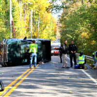 <p>The vehicle involved in the rollover crash Sunday morning on East Lake Boulevard in Mahopac.</p>